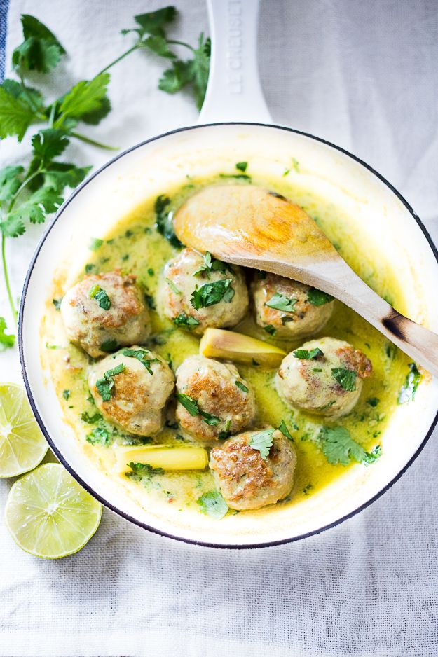 Thai Turkey Meatballs In Coconut Green Curry Sauce