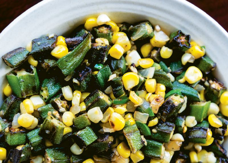 Southern Corn & Okra — Tender okra and sweet corn sautéed with garlic.