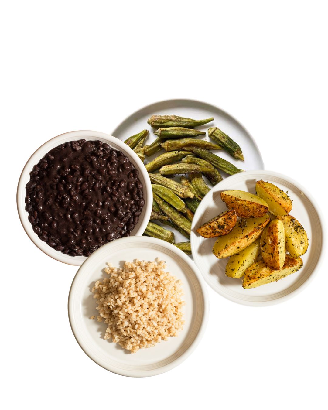 The Southern Harvest — Black Beans, Garlic Parmesan Potatoes, Brown Rice, Southern Stewed Okra & Tomatoes