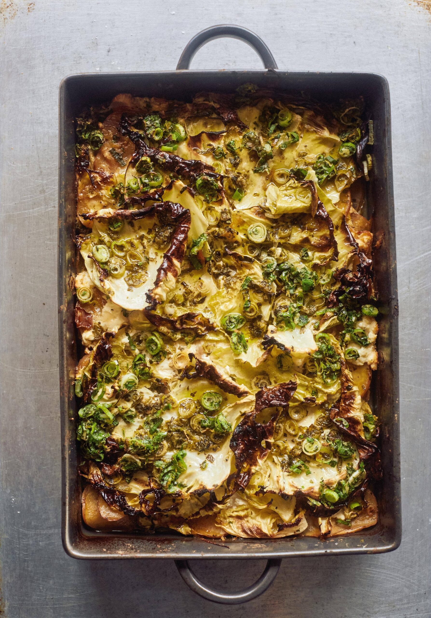 Creamy Cauliflower & Cabbage Bake — Roasted cauliflower and cabbage baked with garlic, lemon and herbs in a ricotta and Gruyère sauce.